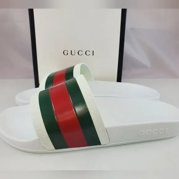 NWT$400 GUCCI Signature Pursuit 72 Stripe Slip-on Slide Sandals Sz 10G (10.5-11) - Picture 13 of 16